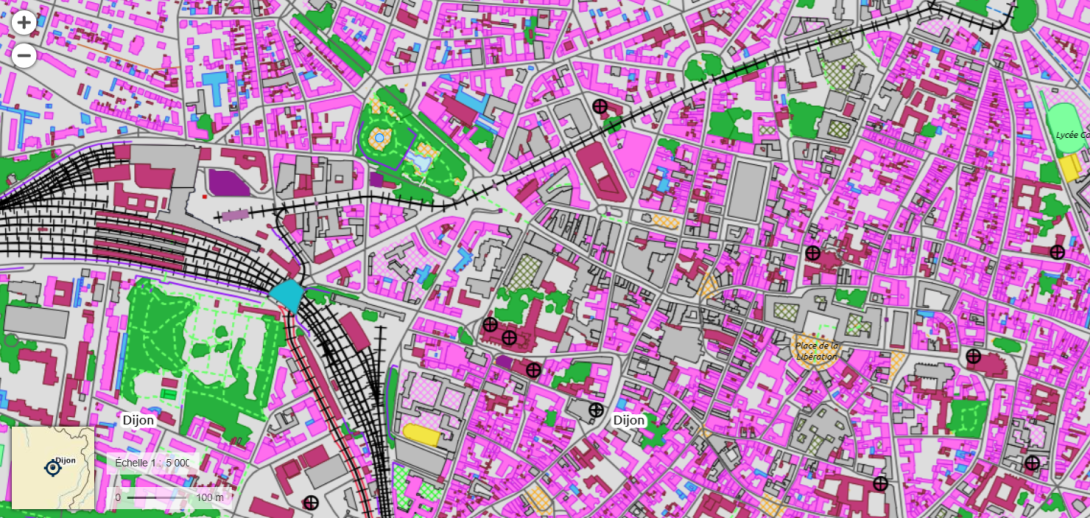 BD TOPO personnalisable : secteur de la gare à Dijon